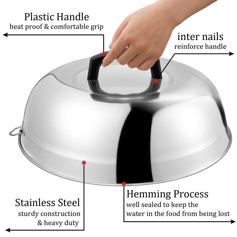 HaSteeL 12 inch Cheese Melting Dome, HaSteeL Heavy Duty Round Basting Steam Cover, Stainless Steel Griddle Grill Accessories for Flat Top BBQ Kitchen Cooking Indoor & Outdoor, Dishwasher Safe - (2Packs) - Image 2
